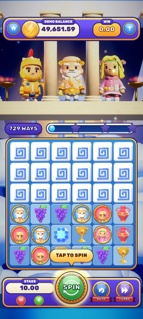Aether Dynasty - The opening board - six reels, 729 ways