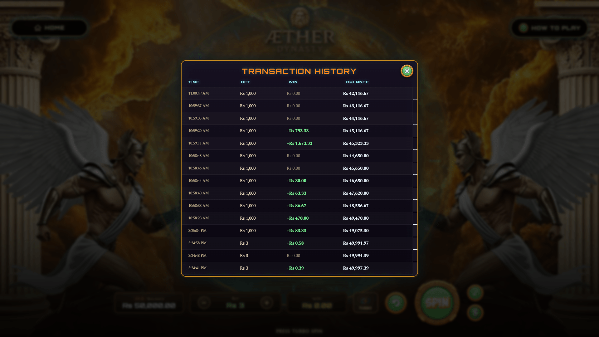 Aether Dynasty - transaction history