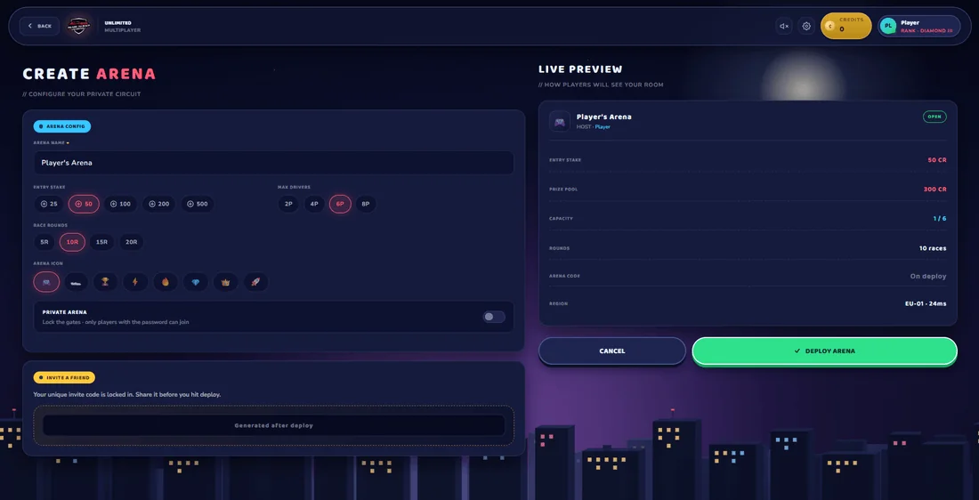 Ready To Race Unlimited - Create an arena
