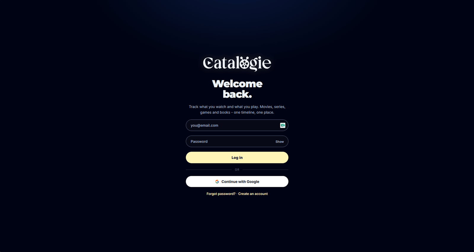Catalogie - sign in and create account