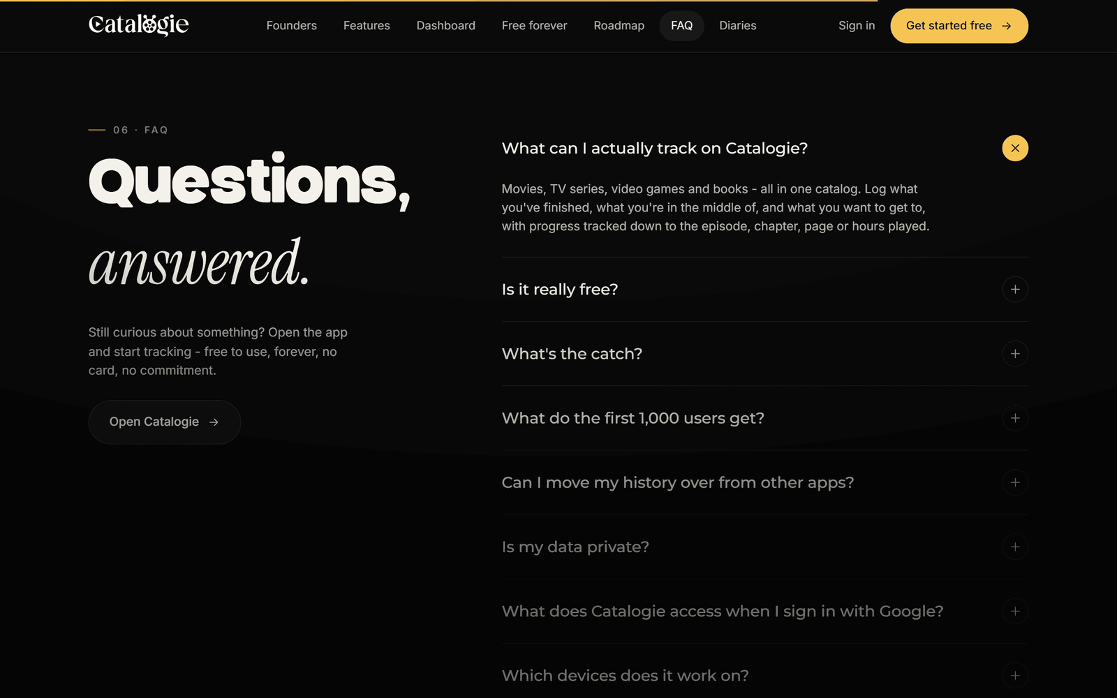 catalogie.com - FAQ accordion