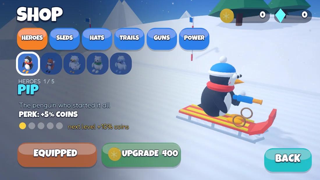 Glacier Glide - The shop - heroes and perks