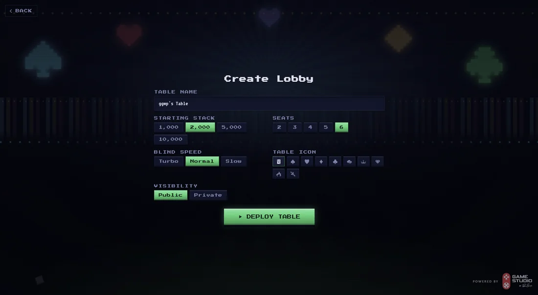 Pixel Perfect Poker - Create a lobby