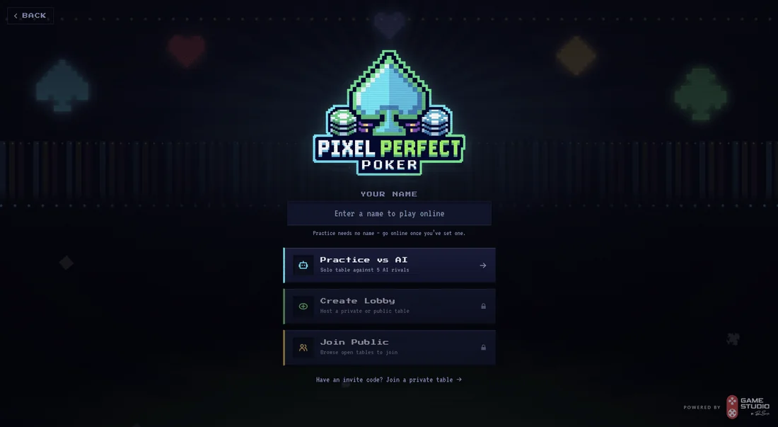 Pixel Perfect Poker - Title & mode select