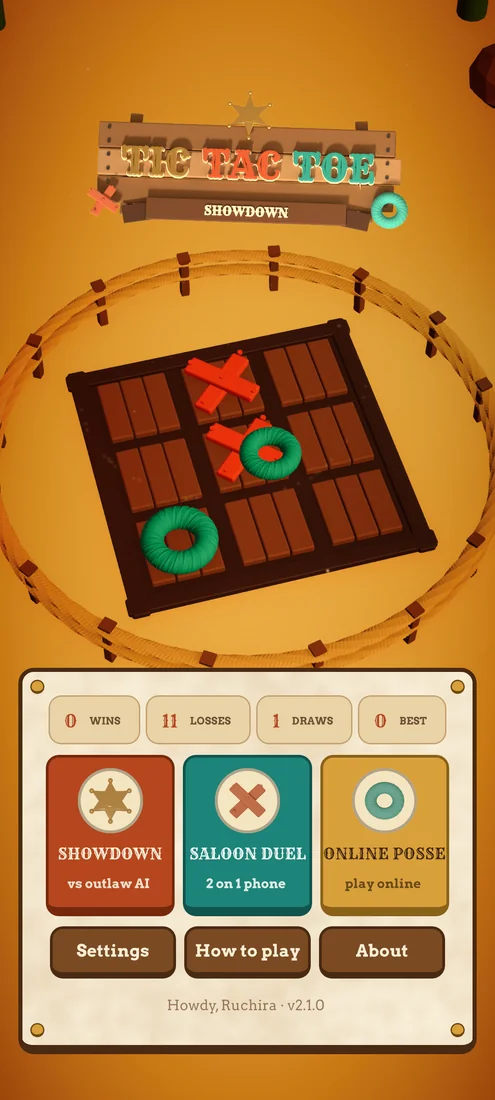 Tic-Tac-Toe Showdown - Main menu - the corral at sunset