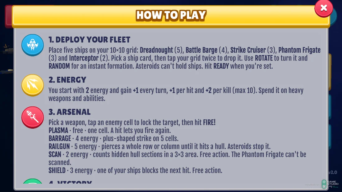 Void Armada - How to play - fleet, energy and arsenal