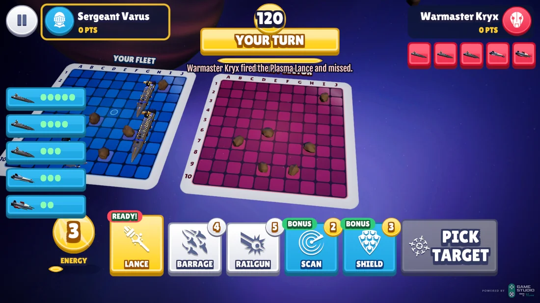 Void Armada - Your turn - both fleets among the asteroids