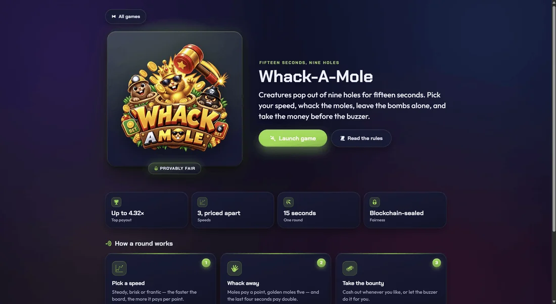 Whack-A-Mole - Info screen